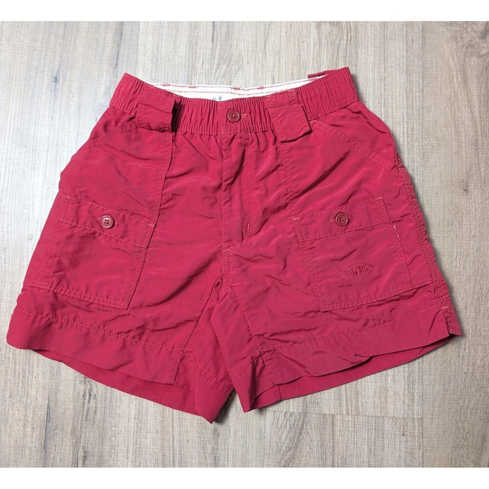 AFTCO Youth Size 24 The Original Fishing Shorts Red Nylon Utility Boating Cargo